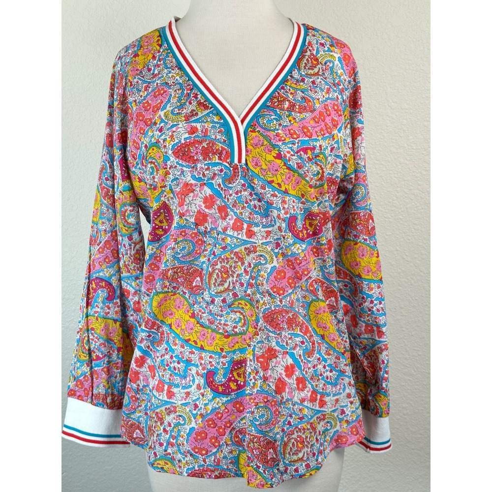 Magazine Paisley V Neck Tunic Blouse‎ Medium NWT 100% Cotton Lightweight Boho